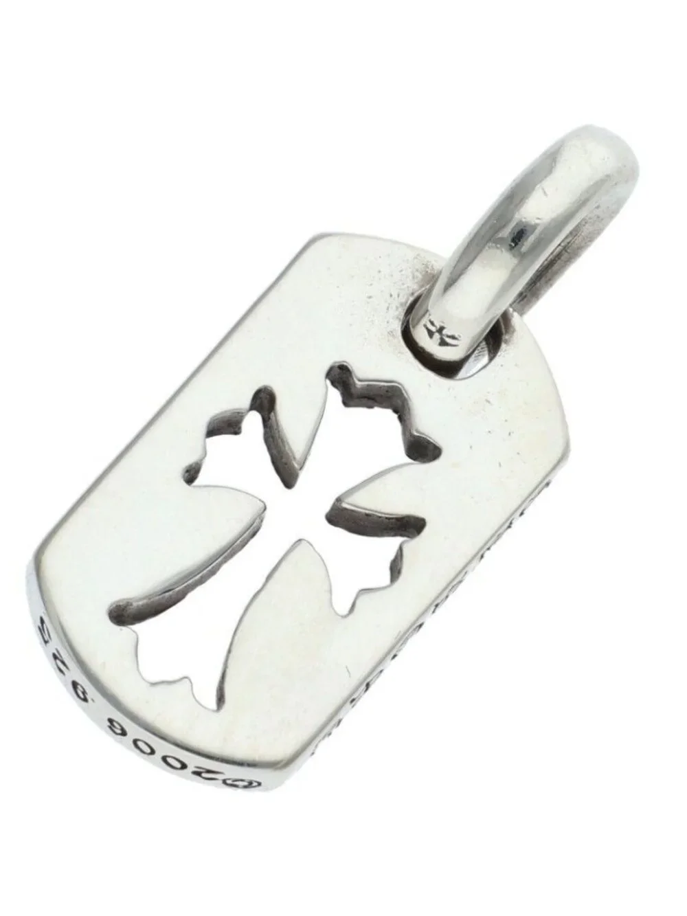Chrome Hearts DT Tny CO P D Tiny Cutout Cross Dog Tag Pave Diamond Charm Silver